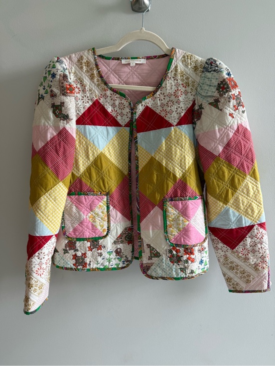 Love The Label Jackets & Blazers - Patchwork Quilted Bomber Jacket in Pink, Yellow & Red small